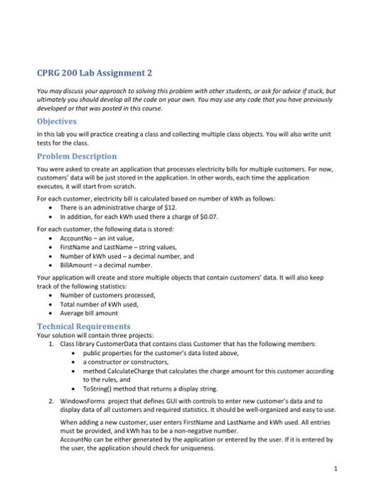 write in visual studios CPRG 200 Lab Assignment 2 You may discuss