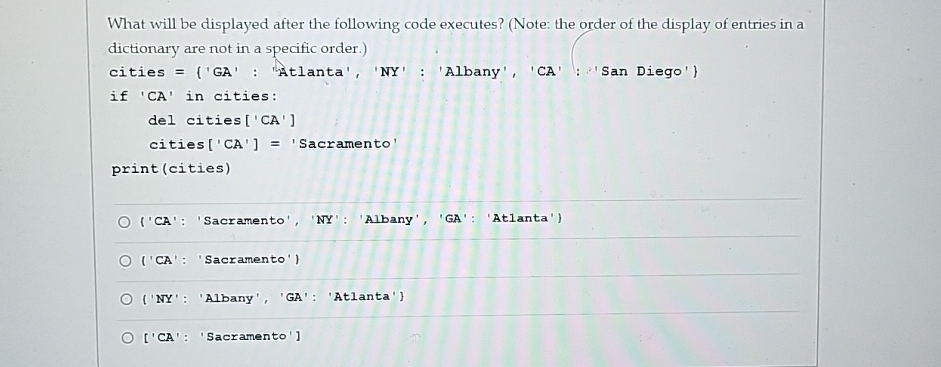  What will be displayed after the following code executes? (Note: the