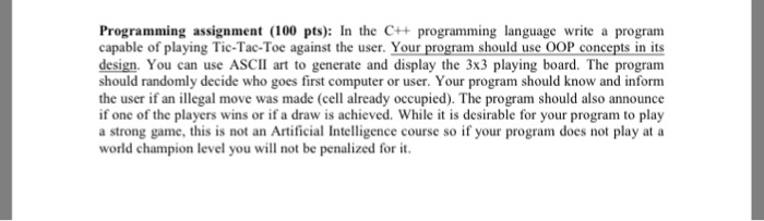  Programming assignment (100 pts): In the C++ programming language write a