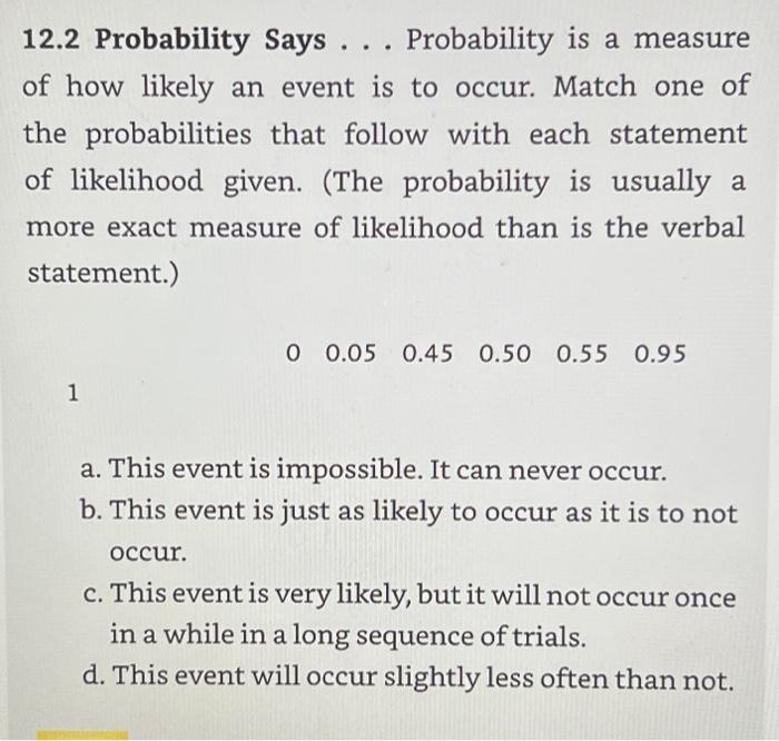 help on part a, b, c, d . . 12.2 Probability Says