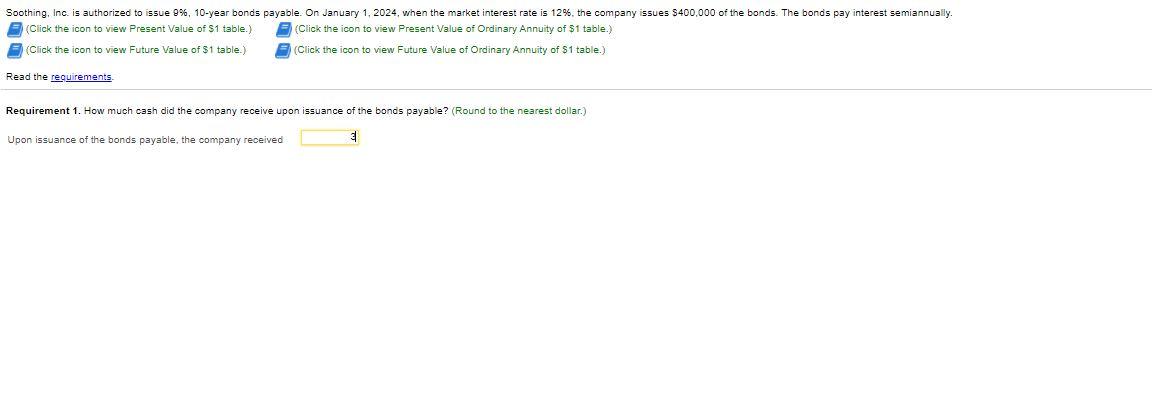bonds payable. On January 1, 2024, when the market interest rate is