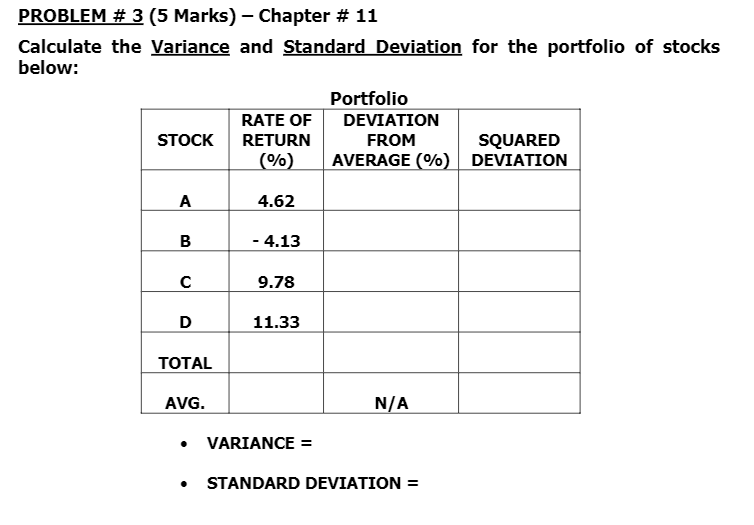  PROBLEM # 3(5 Marks)- Chapter # 11 Calculate the Variance and