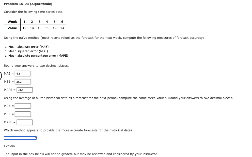  Consider the following time series data. Using the nave method (most
