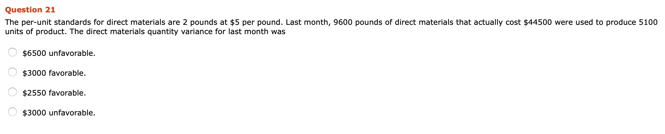 The per-unit standards for direct materials are 2 pounds at $5 per