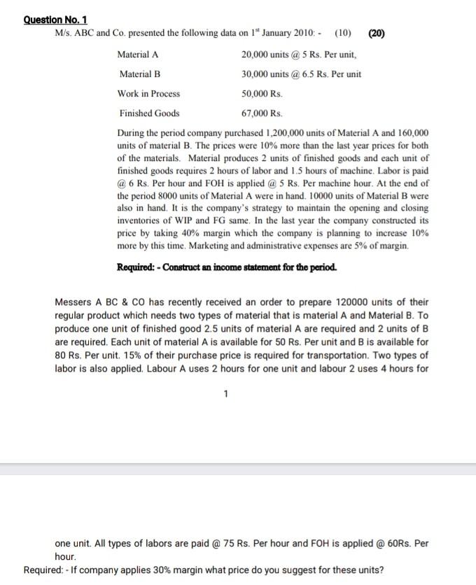  please ASAP Question No. 1 M/s. ABC and Co presented the