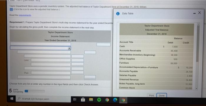  Tiny or Department stores a periodic inventory system. The acted in
