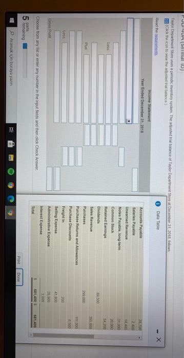 balance of Taylor Department stor at December 31, 2018, follows cick the