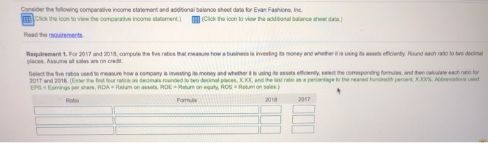  Consider the following comparative income statement and additional balance sheet data