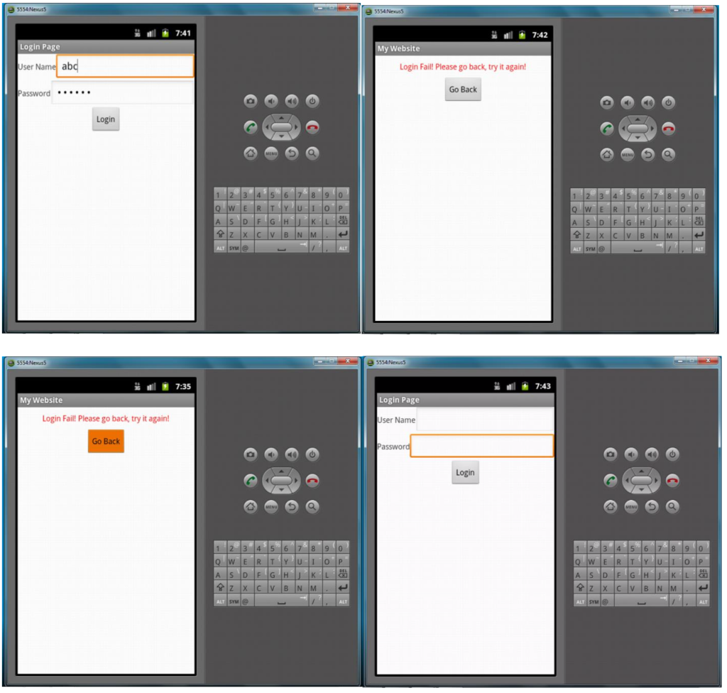 user name and password in one activity, and then display some prompt
