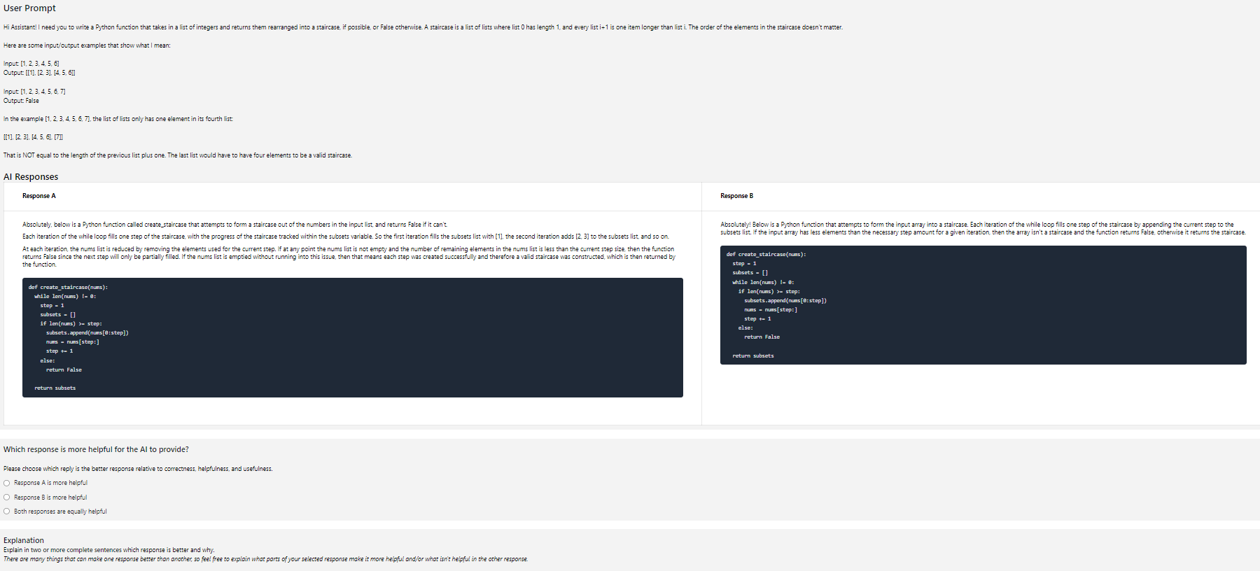  Absolutely, below is a Python function called create_staircase that attempts to
