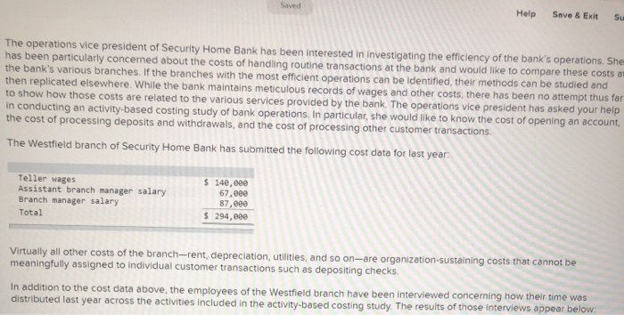  Saved Help Save & Exit Su The operations vice president of