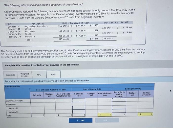 a perpetual inventory system. For specific identification, ending inventory consists of 250
