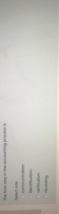  The final step in the accounting process is Select one: communication