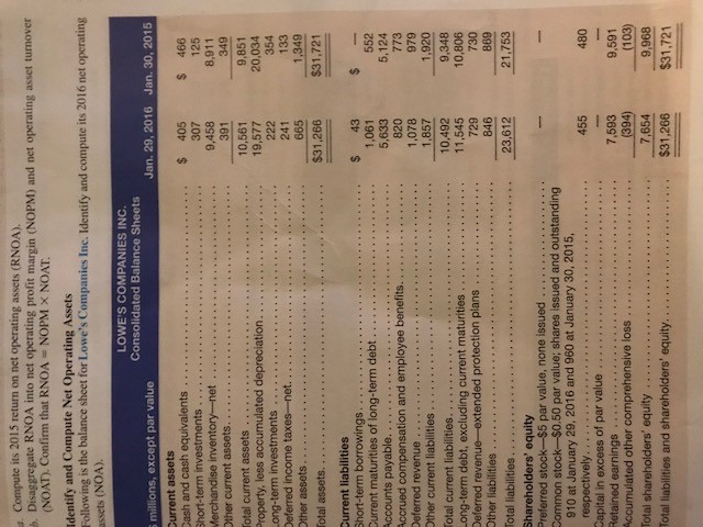 Identify and compute its 2016 net operating assets. Compute its 2015 return