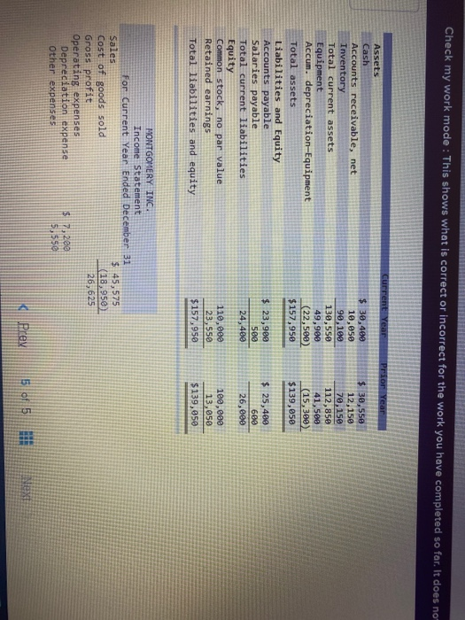shows what is correct or incorrect for the work you have completed