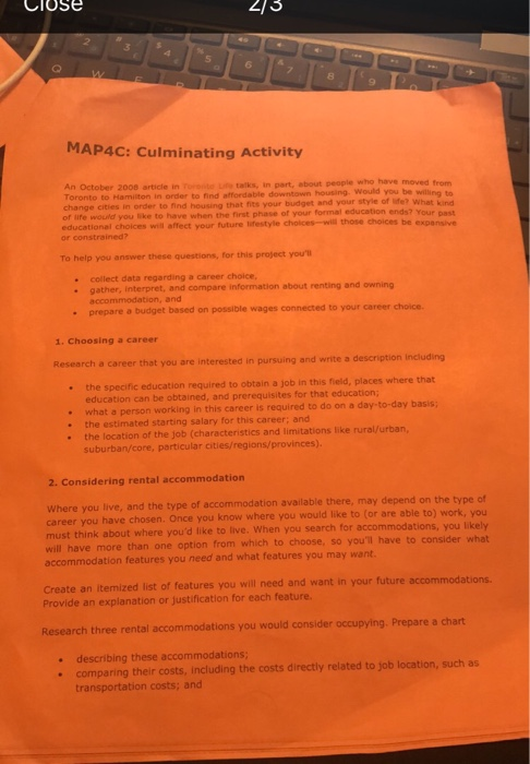  Close 2/3 MAP4C: Culminating Activity An October 2008 article in to
