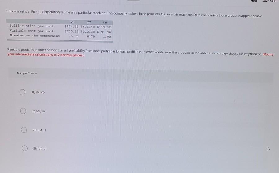 constraint at Jordison Corporation. Three products use this constrained resource Data concerning