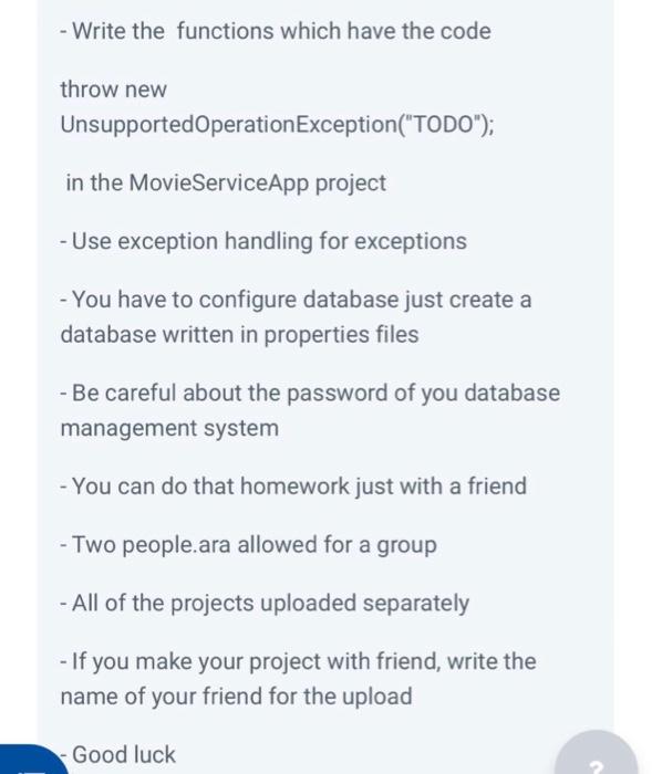 Java script -Write the functions which have the code throw new UnsupportedOperationException("TODO");
