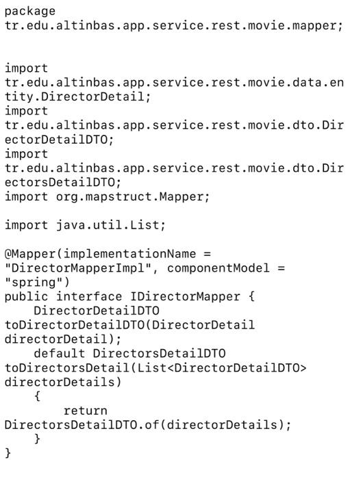 { SpringApplication.run(App.class, args); \} package tr.edu.altinbas.app.service.rest.movie; import org.junit.jupiter.api.Test; import org.springframework.boot.test.context. SpringBo otTest;