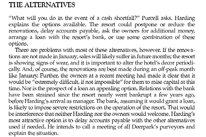 CASH FLOW CONCERNS Three months ago Harding had prepared a cash flow