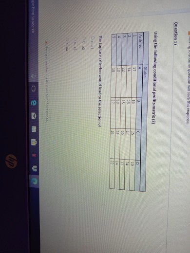  HUMLU I Quebon will save this response Question 17 Using the