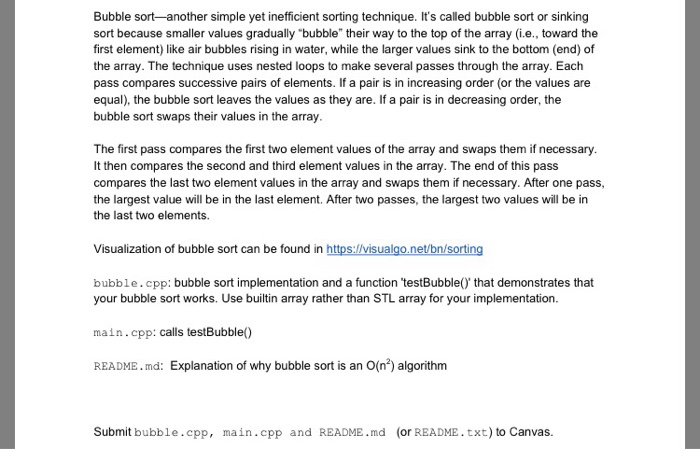  Please answer the following program below in C++ (include files: bubble.cpp,