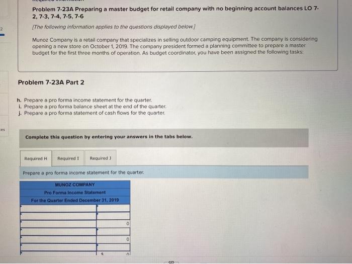  2 Problem 7-23A Preparing a master budget for retail company with