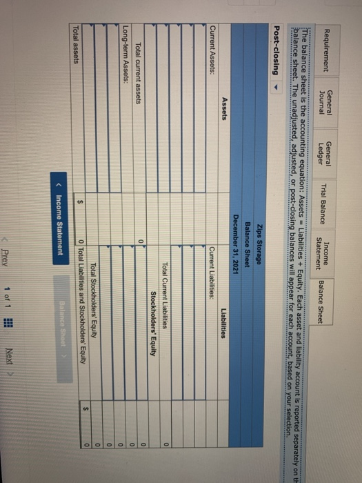 Balance below. The unadjusted, adjusted, or post-closing balances will appear for each