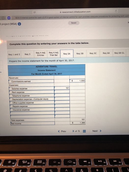 paying $2,700 cash for the first month's (April) rent 3 The company