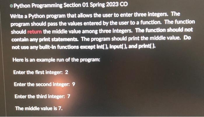  - Python Programming Section 01 Spring 2023 CO Write a Python