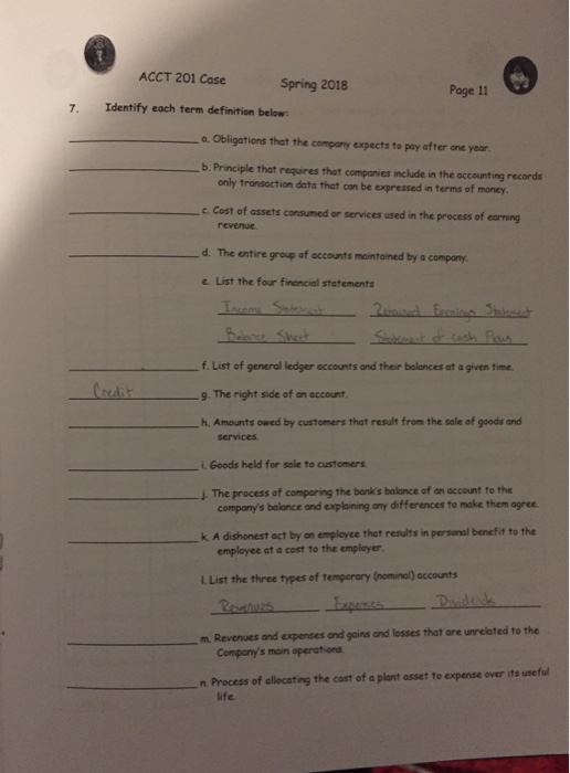  ACCT 201 Case Spring 2018 Page 11 7. Identify each term