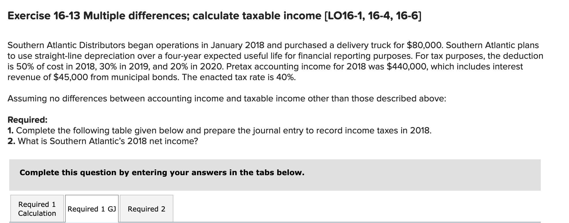  Exercise 16-13 Multiple differences; calculate taxable income (LO16-1, 16-4, 16-6] Southern
