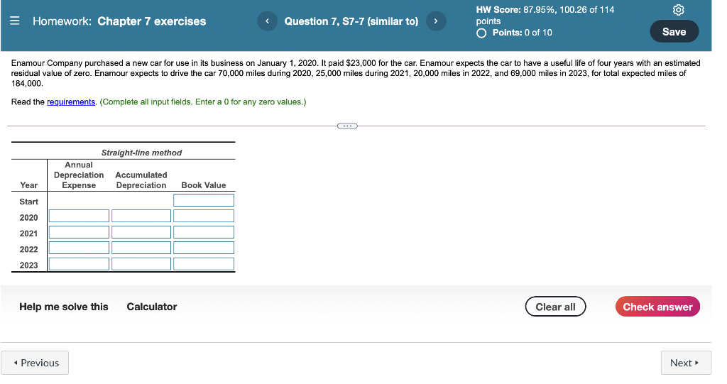  = Homework: Chapter 7 exercises Question 7, S7-7 (similar to) HW