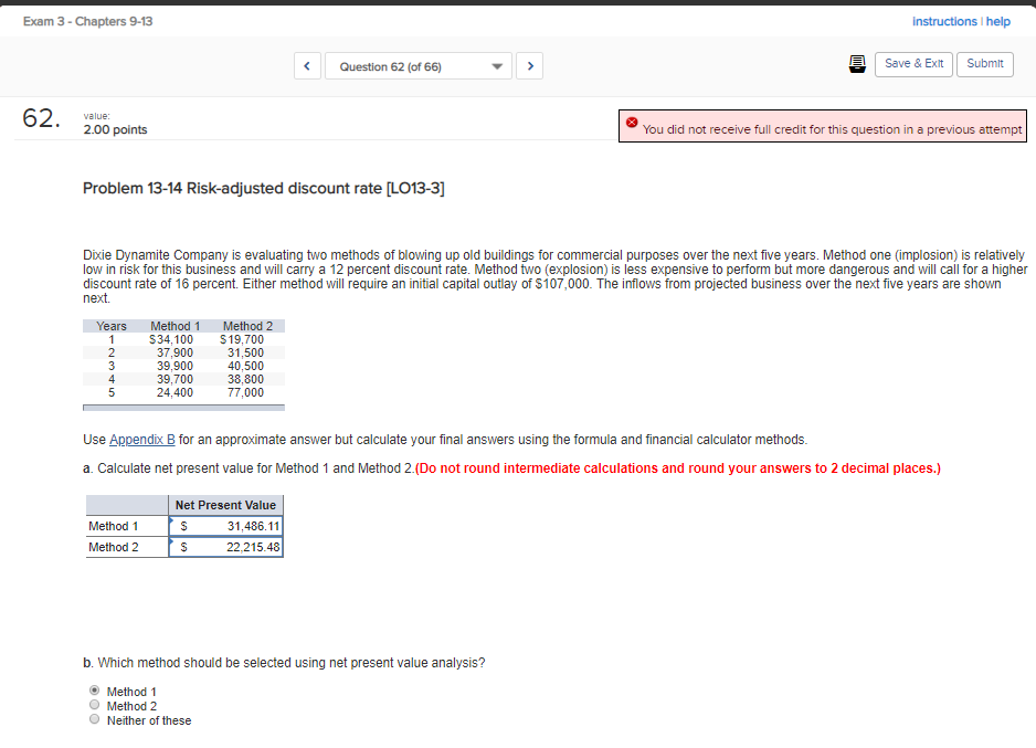  Exam 3 - Chapters 9-13 instructions I help Question 62 (of