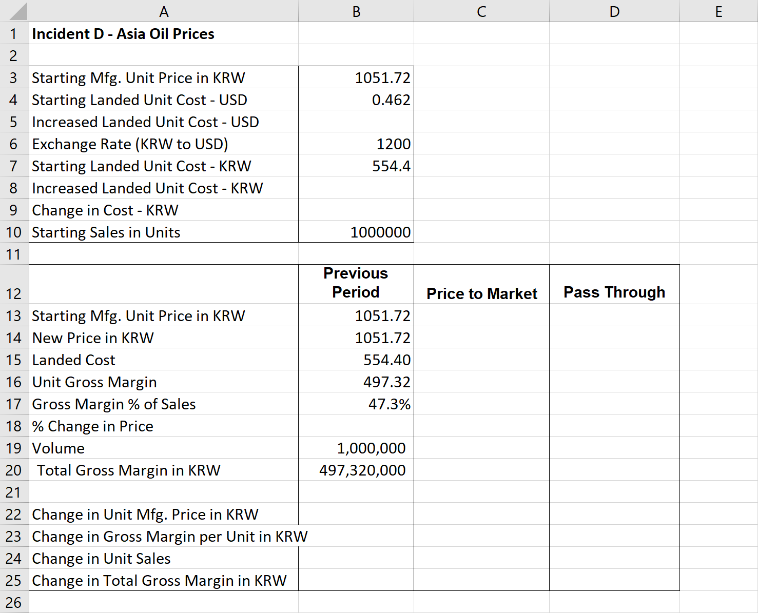 E & F \\ \hline 1 & Incident D - Asia Oil