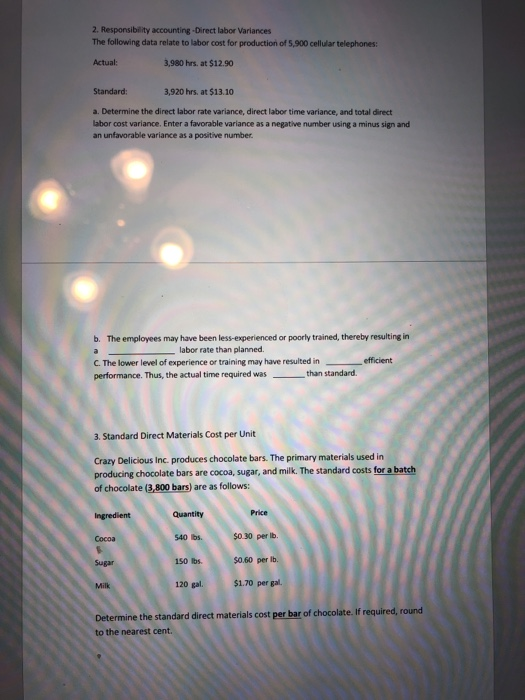 please help! it is two questions 2)&3) 2. Responsibility accounting - Direct