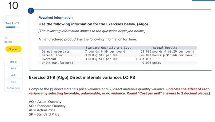  Required information Use the following information for the Exercises below. (Algo)