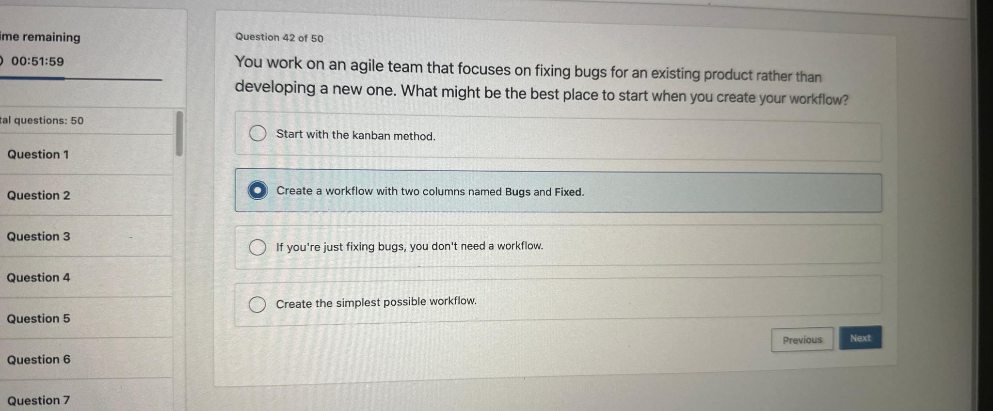  ime remaining 00:51:59 tal questions: 50 Question 1 Question 2 Question