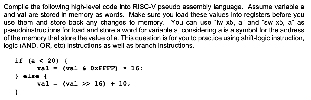 Please help me with this. Compile the following high-level code into RISC-V