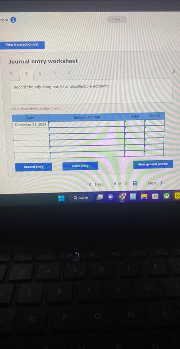 December 31, 2024, is provided below. Required: 1. Calculate the allowance for