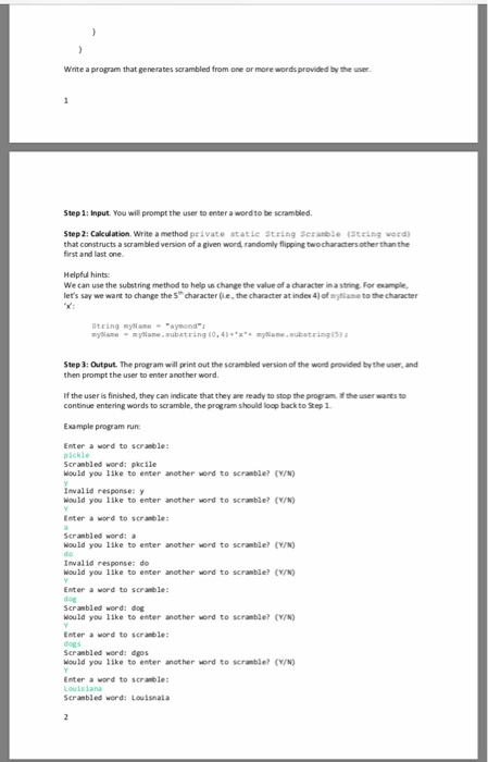  write a java program Write a program that generates scrambled from
