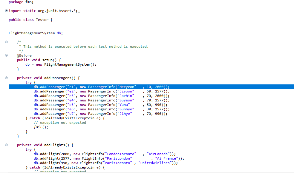 class FlightManagement System { * * Each entry in a 'passengers' map