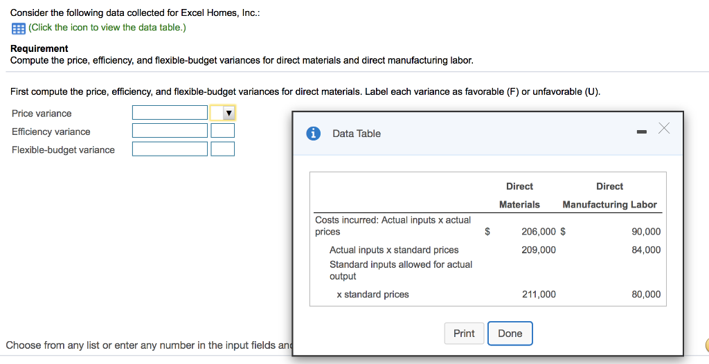 Consider the following data collected for Excel Homes, Inc.: (Click the