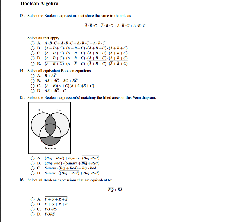 How to simplify boolean algebra and check for equivalent equations? Boolean Algebra