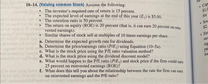 solve all with steps please 10-14. (Valuing common Stook) Assume the following: