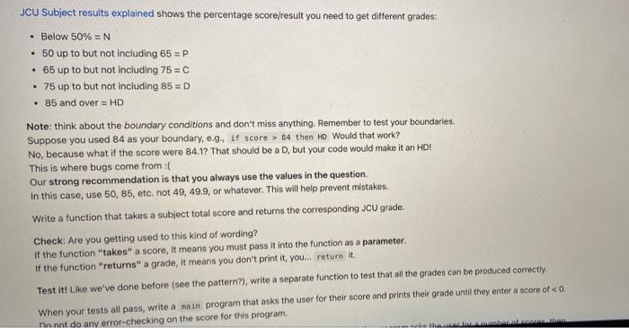 write a python code JCU Subject results explained shows the percentage score