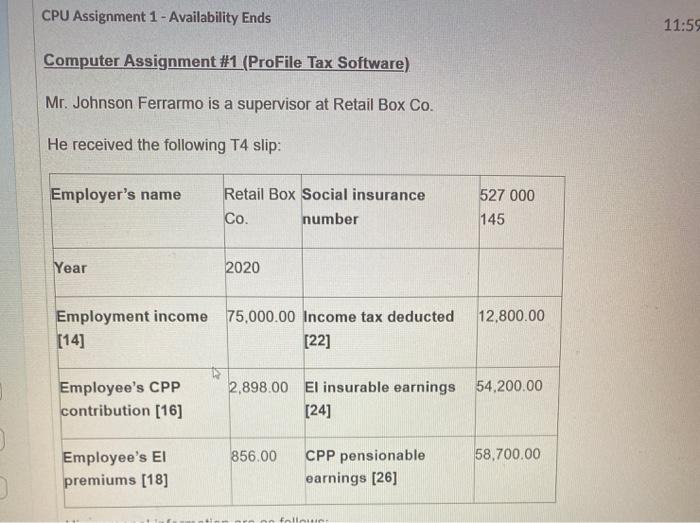  CPU Assignment 1 - Availability Ends 11:59 Computer Assignment #1 (ProFile