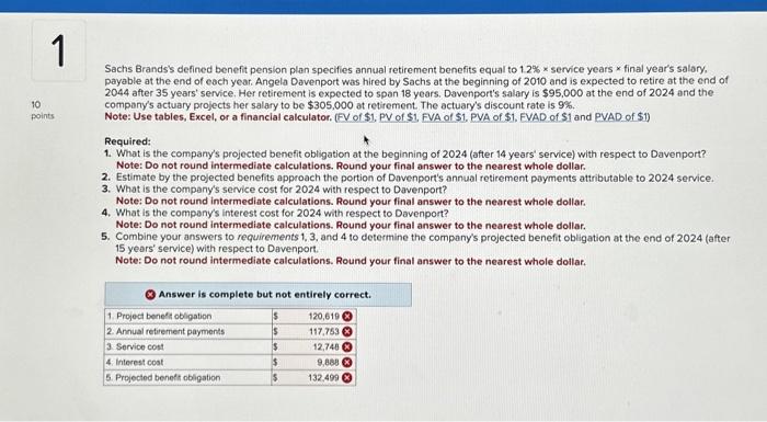 please, solve the question and correct them. Sachs Brands's defined benefit pension