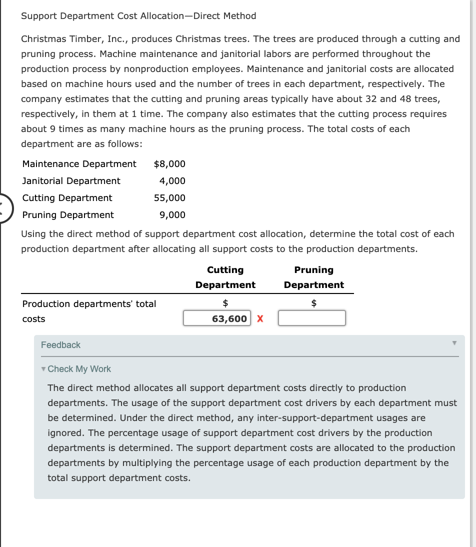 Support Department Cost Allocation - Direct Method Christmas Timber, Inc., produces