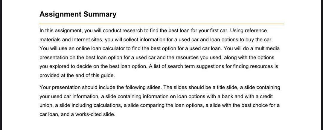  Need help to get the materials needed for presentation Assignment Summary